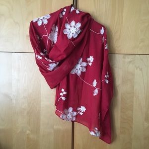 NWT Red Embroidered Light Weight Scarf
